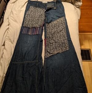 Free People Patchwork Wide Leg Jeans